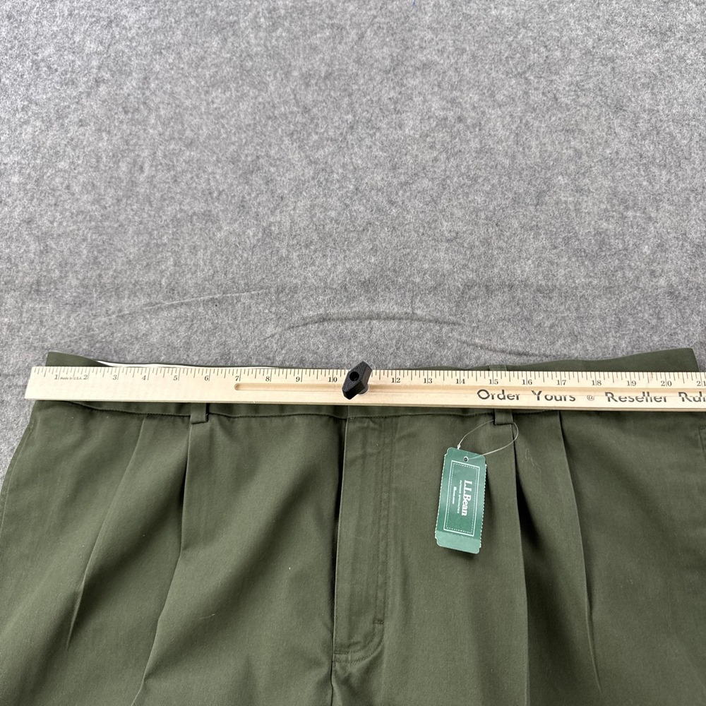 LL Bean Chino Pants Mens 42 Loden Army Green Pleated Standard Fit Unhemmed - Picture 9 of 15